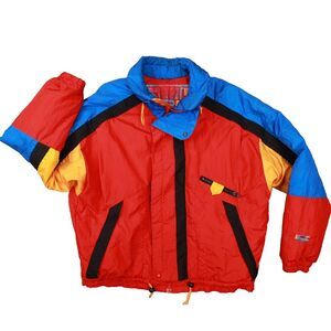 Vintage 90s‎ Roffe Red Colorblock Retro Ski Snowboard Jacket Made In USA size XL